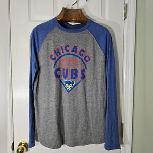 Chicago Cubs Grey & Royal Blue Raglan Long Sleeve Tee Sports Athleisure
